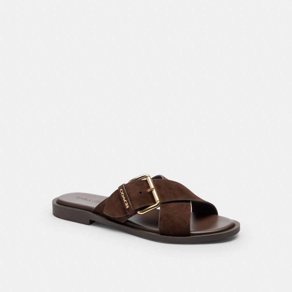 Women's Coach Crisscross Buckle Sandal Chocolate Brown