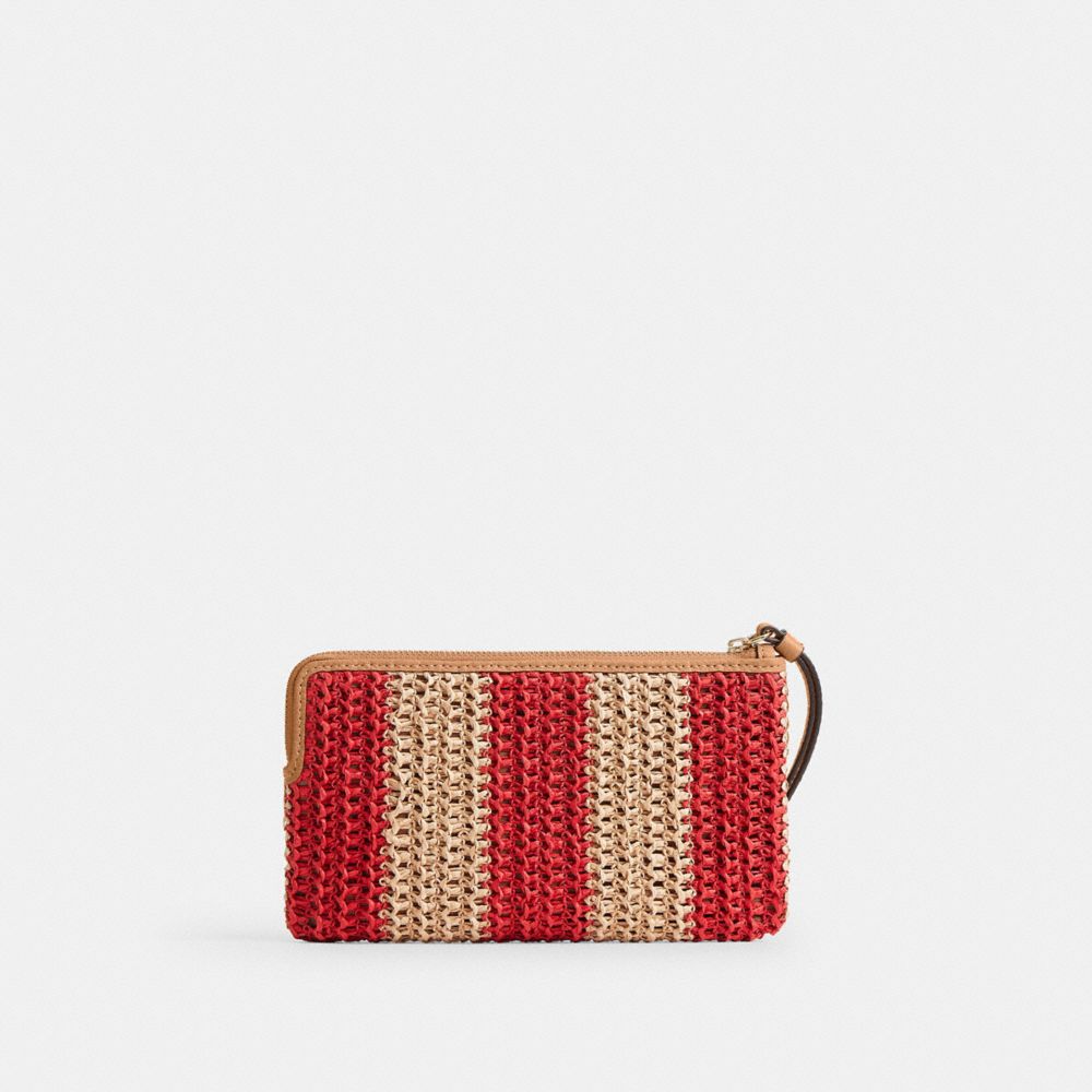 Coach Large Corner Zip Wristlet Gold Red Tan