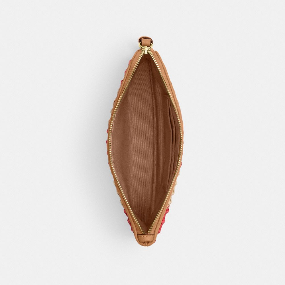 Coach Large Corner Zip Wristlet Gold Red Tan