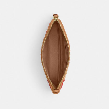 Coach Large Corner Zip Wristlet Gold Red Tan