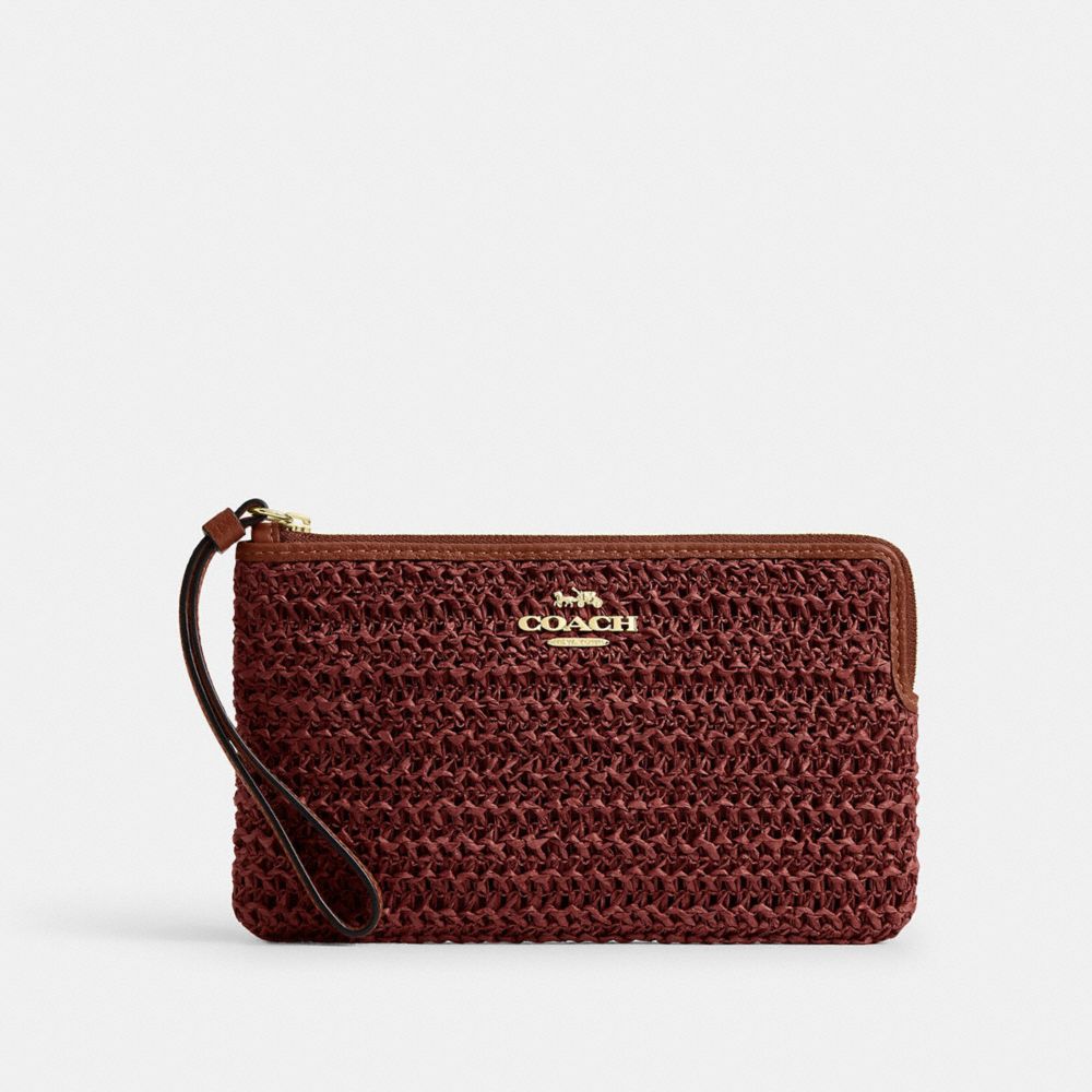 Coach Large Corner Zip Wristlet Gold Russet