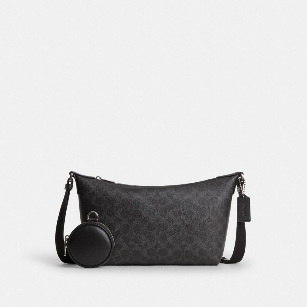 Coach Small Finn Crossbody Bag With Pouch In Signature Canvas Silver/Black Signature