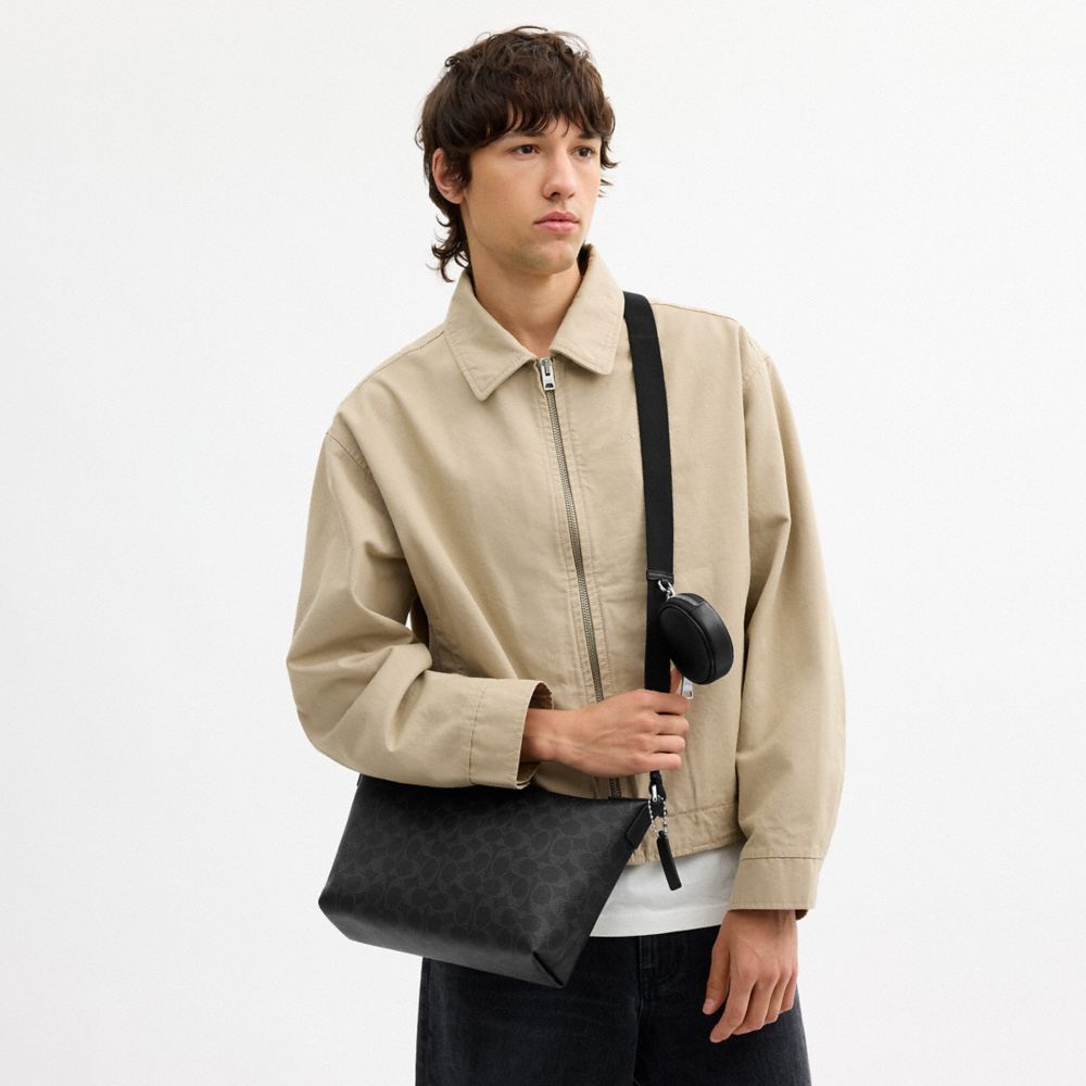 Coach Small Finn Crossbody Bag With Pouch In Signature Canvas Silver/Black Signature