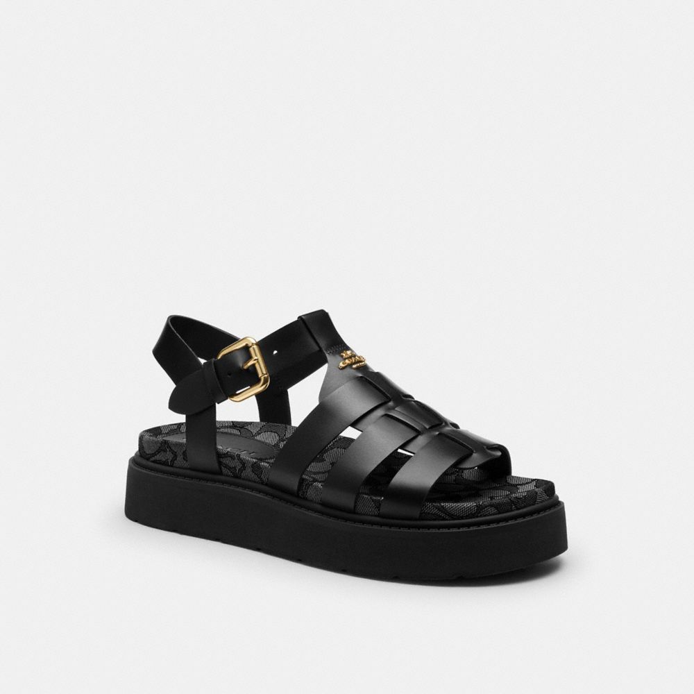 Women's Coach Lucy Lug Sole Sandal In Signature Jacquard Black Smoke