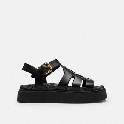 Women's Coach Lucy Lug Sole Sandal In Signature Jacquard Black Smoke