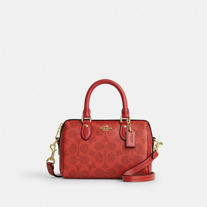 Coach Mini Rowan Crossbody Bag In Signature Canvas Gold Crimson