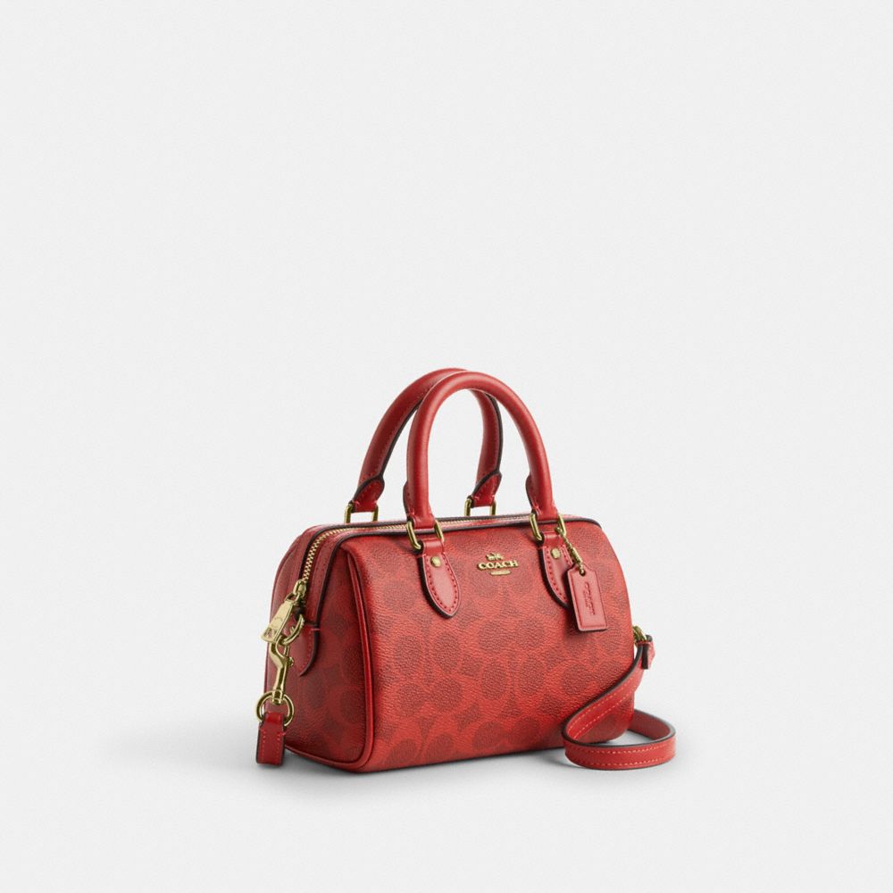 Coach Mini Rowan Crossbody Bag In Signature Canvas Gold Crimson