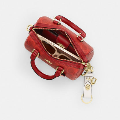 Coach Mini Rowan Crossbody Bag In Signature Canvas Gold Crimson