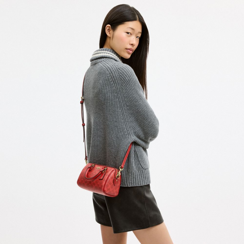 Coach Mini Rowan Crossbody Bag In Signature Canvas Gold Crimson