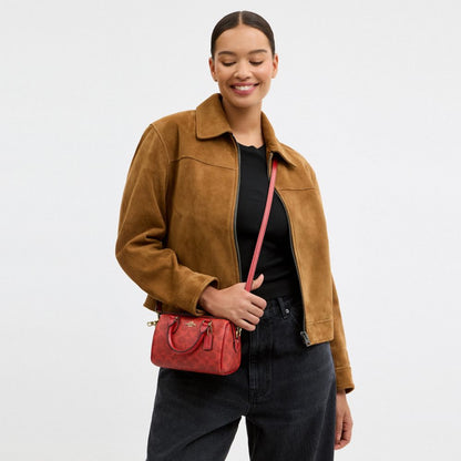 Coach Mini Rowan Crossbody Bag In Signature Canvas Gold Crimson