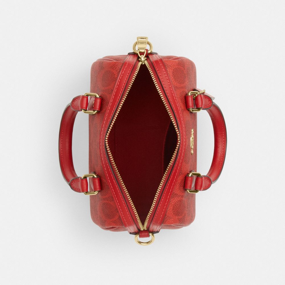 Coach Mini Rowan Crossbody Bag In Signature Canvas Gold Crimson