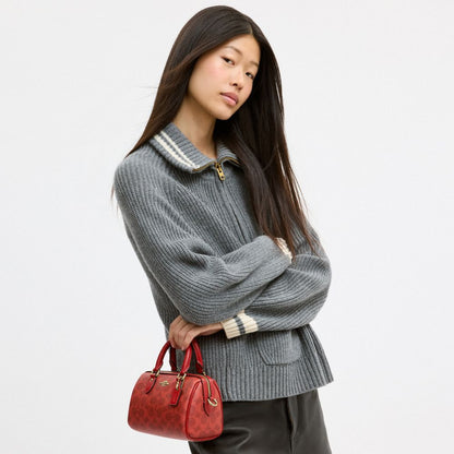 Coach Mini Rowan Crossbody Bag In Signature Canvas Gold Crimson