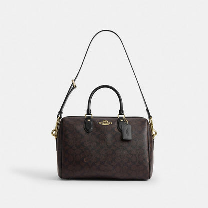 Coach Rowan Large Satchel Bag In Signature Canvas Gold Walnut Black