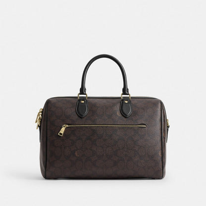 Coach Rowan Large Satchel Bag In Signature Canvas Gold Walnut Black