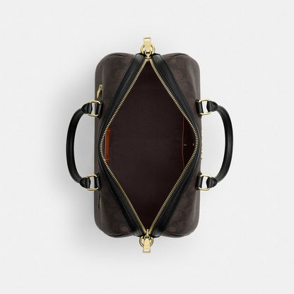 Coach Rowan Large Satchel Bag In Signature Canvas Gold Walnut Black
