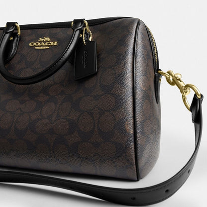 Coach Rowan Large Satchel Bag In Signature Canvas Gold Walnut Black