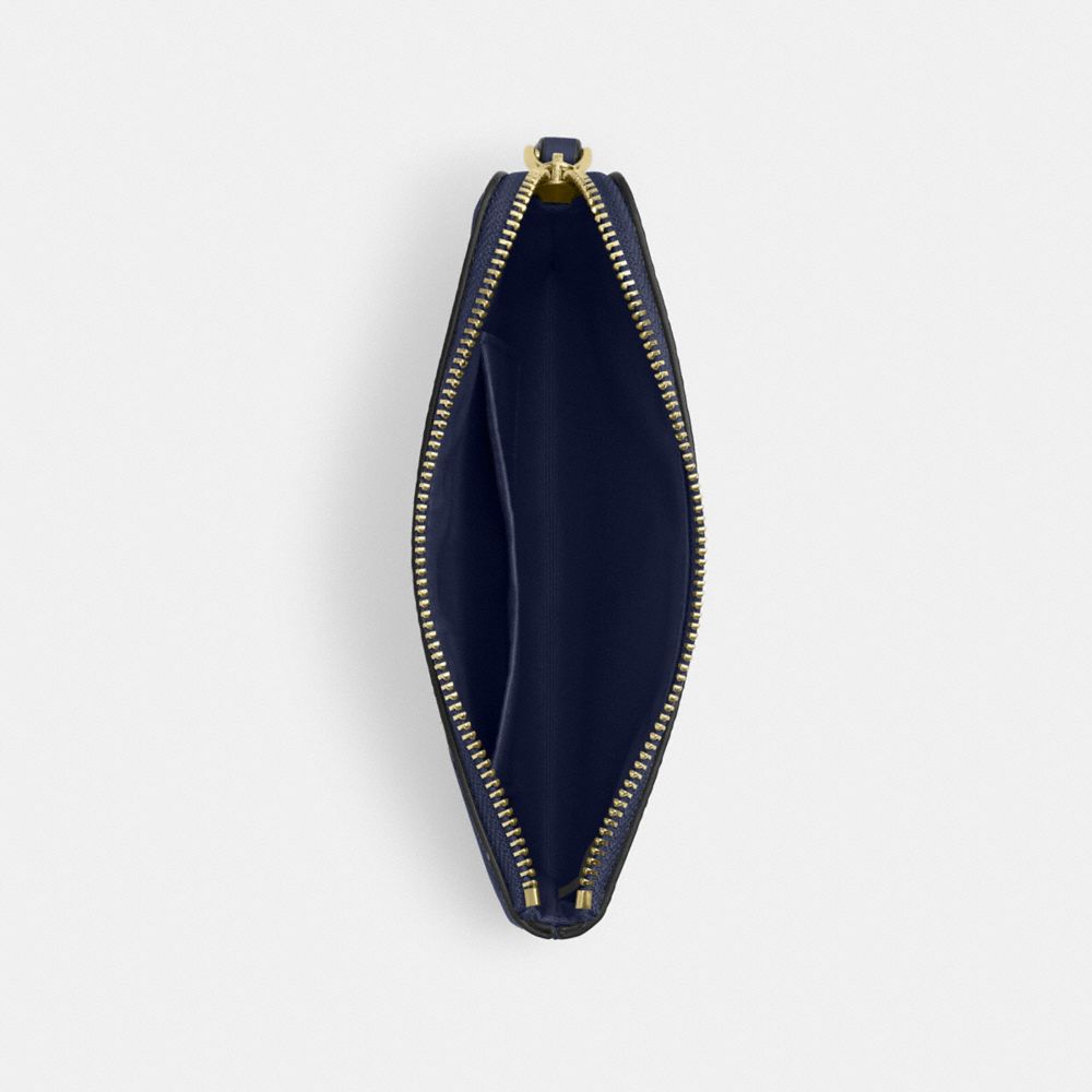 Coach Corner Zip Wristlet In Signature Canvas Gold/Navy