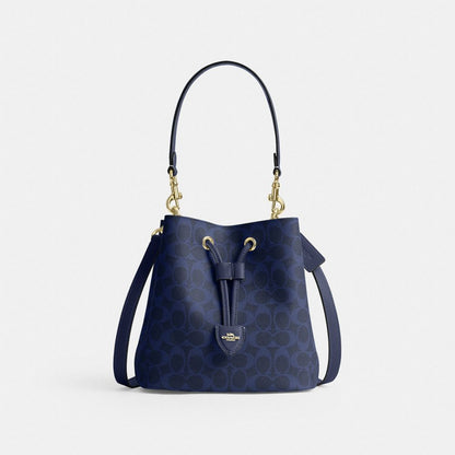 Coach Rowan Bucket Bag In Signature Canvas Gold/Navy