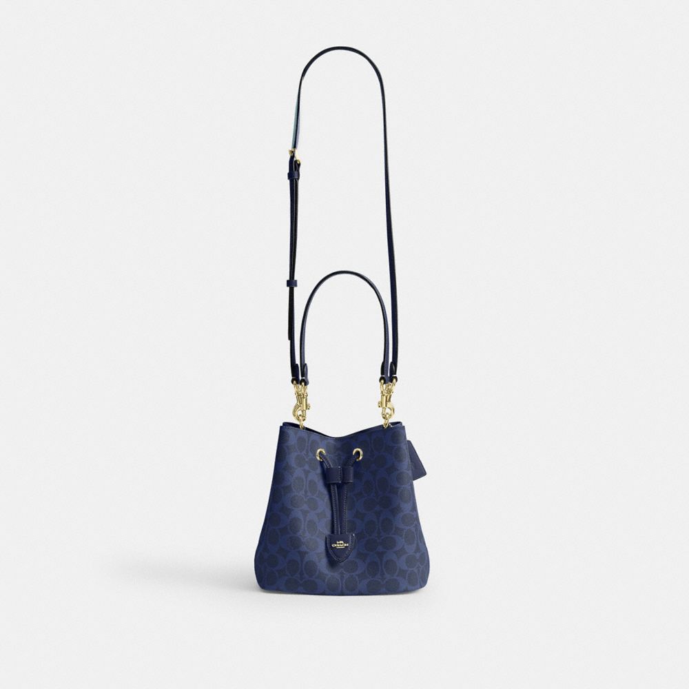 Coach Rowan Bucket Bag In Signature Canvas Gold/Navy