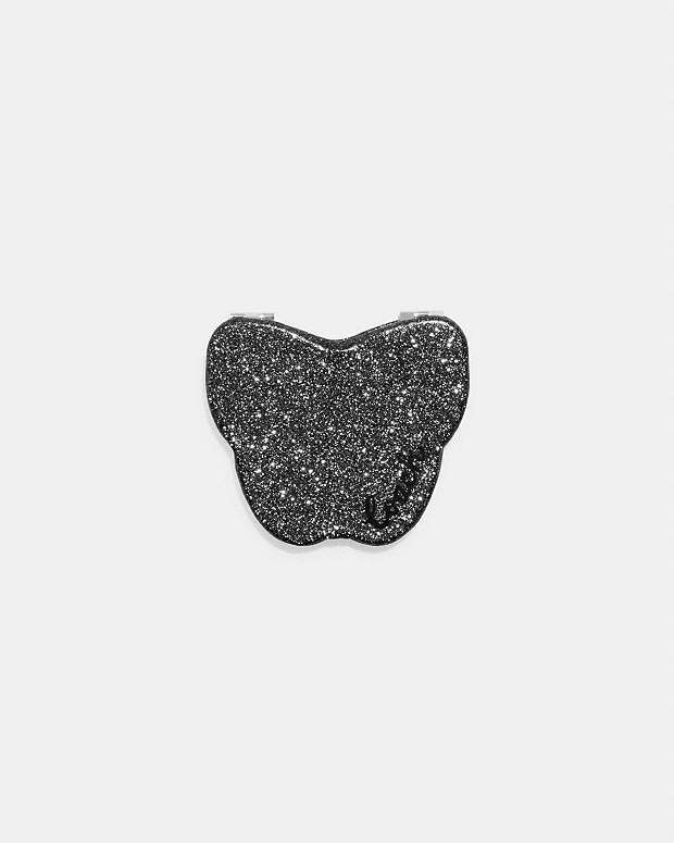 Glitter Butterfly Compact Mirror Silver-Black Silver-Black
