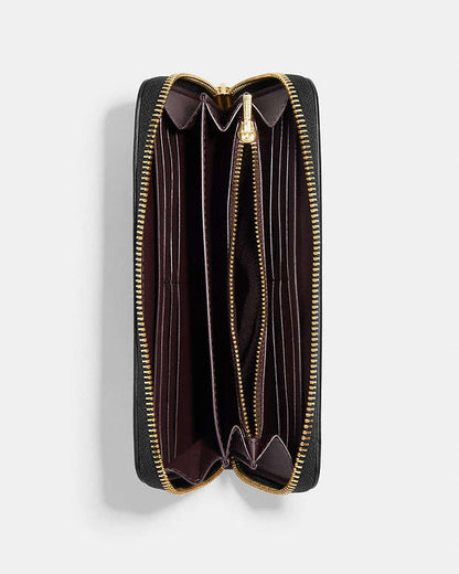 Boxed Long Zip Around Wallet In Signature Leather Gold-Black Gold-Black