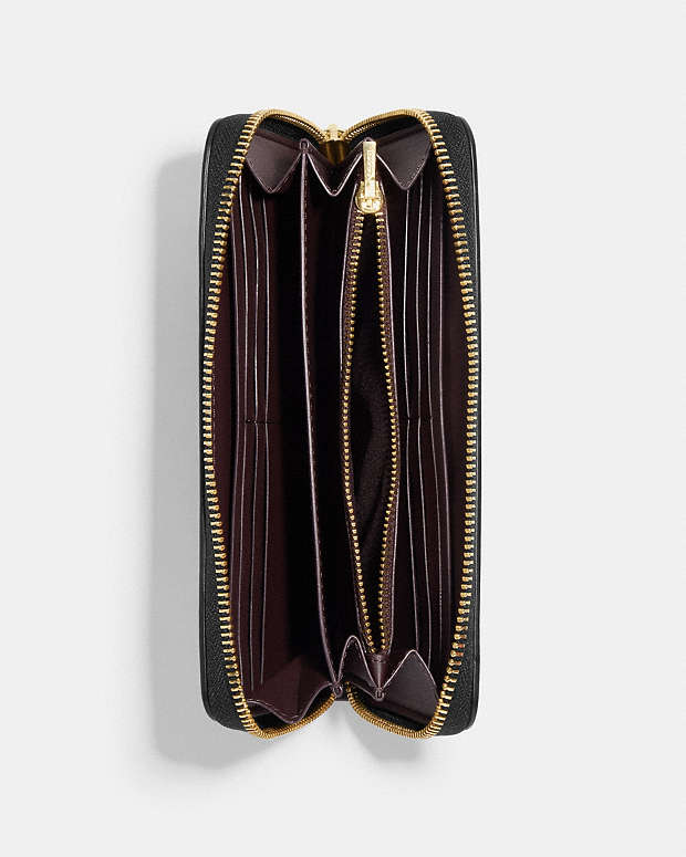 Boxed Long Zip Around Wallet In Signature Leather Gold-Black Gold-Black