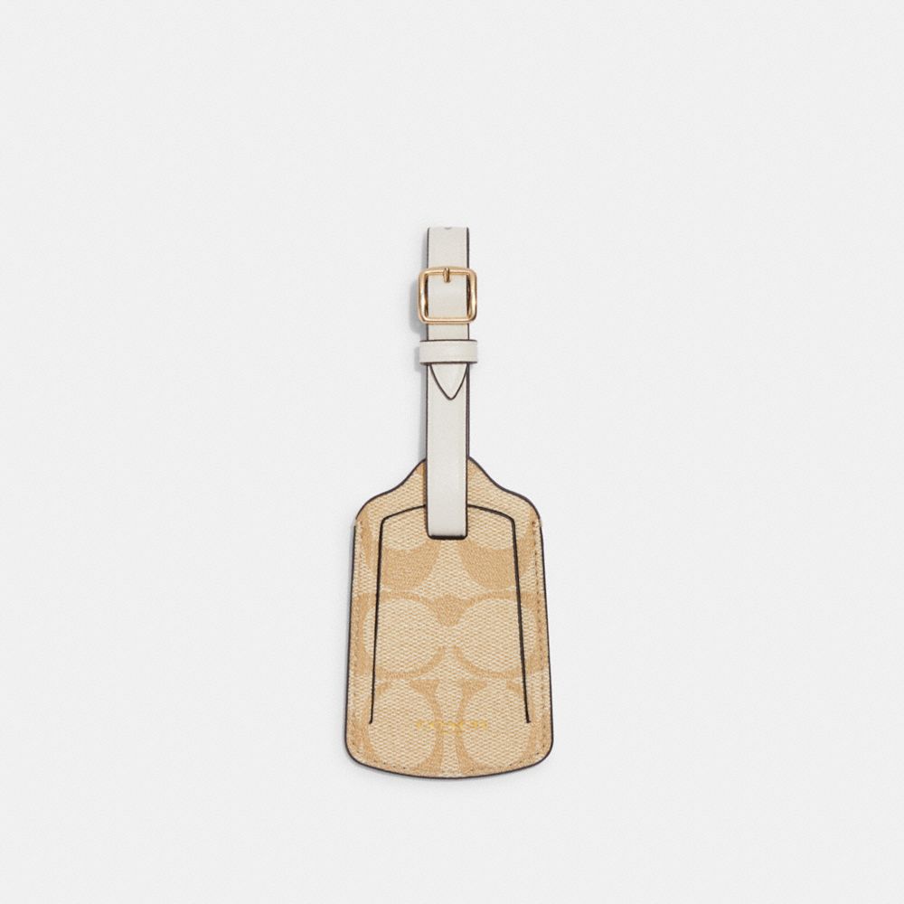 Coach Luggage Tag In Signature Canvas Gold Light Khaki Chalk