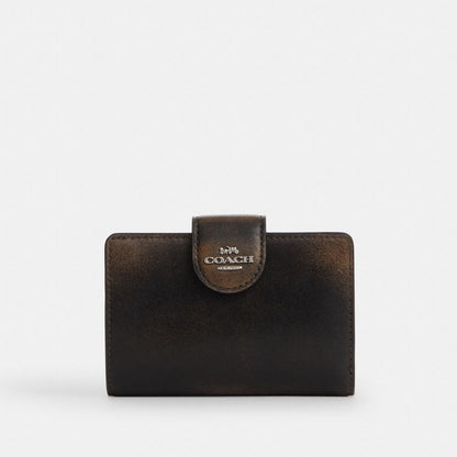 Coach Medium Corner Zip Wallet In Loved Leather Silver/Black Brown