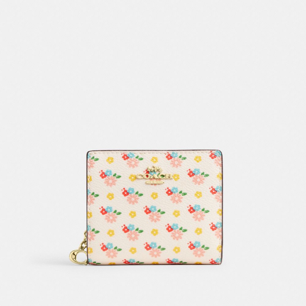 Coach Snap Wallet With Floral Print And Charm Gold/Chalk Multi