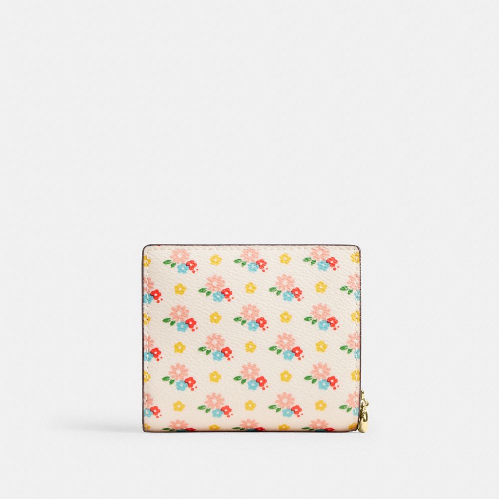 Coach Snap Wallet With Floral Print And Charm Gold/Chalk Multi