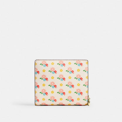 Coach Snap Wallet With Floral Print And Charm Gold/Chalk Multi