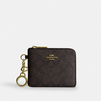 Coach Small Corner Zip Wallet In Signature Canvas Gold/Walnut/Black