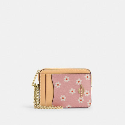 Coach Zip Card Case With Floral Print Gold/Pink Multi
