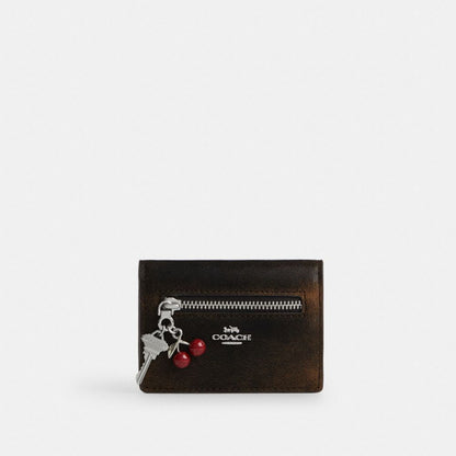 Coach Card Case With Charms In Loved Leather Silver/Black Brown