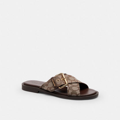 Women's Coach Crisscross Buckle Sandal In Signature Jacquard Oak Maple