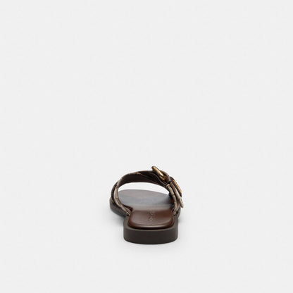 Women's Coach Crisscross Buckle Sandal In Signature Jacquard Oak Maple