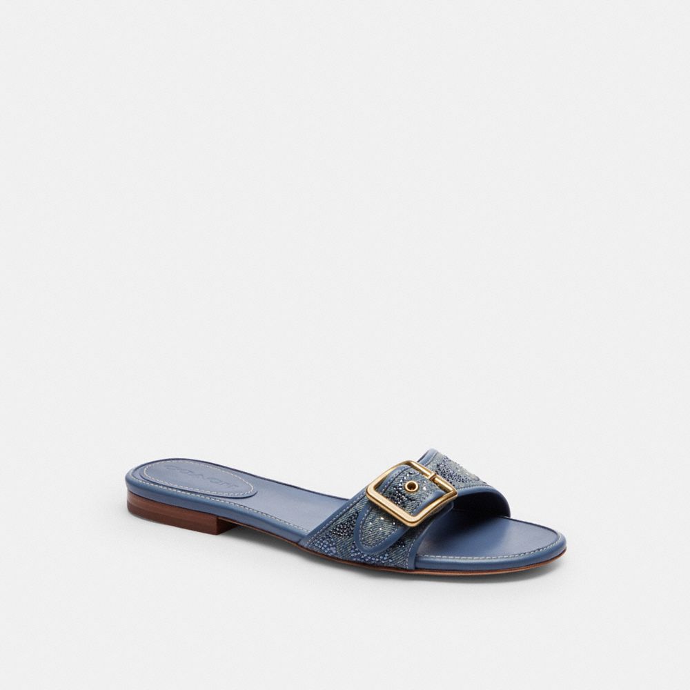 Women's Coach Margot Flat Sandal In Crystal Signature Denim Denim