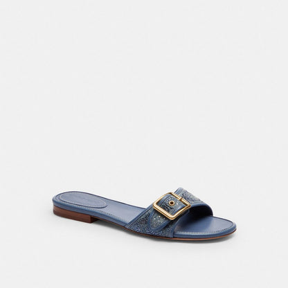 Women's Coach Margot Flat Sandal In Crystal Signature Denim Denim