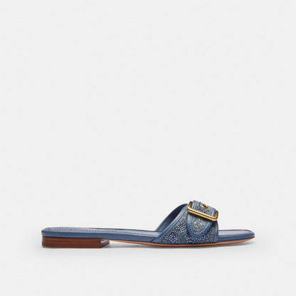 Women's Coach Margot Flat Sandal In Crystal Signature Denim Denim
