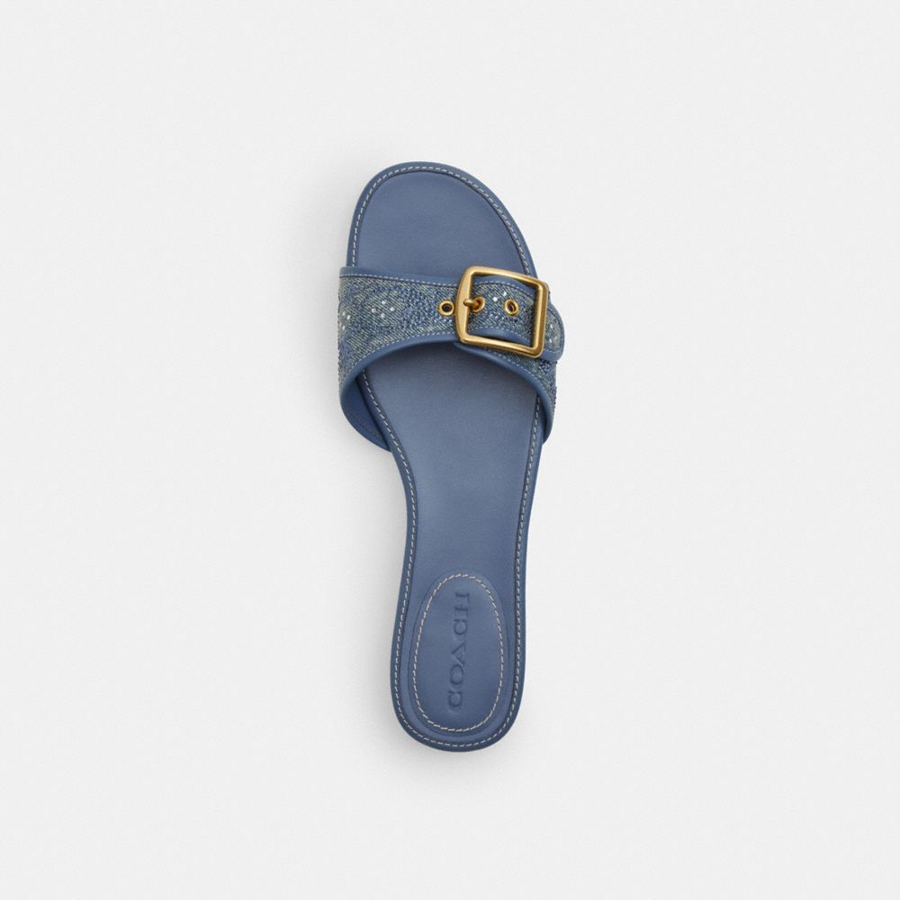 Women's Coach Margot Flat Sandal In Crystal Signature Denim Denim