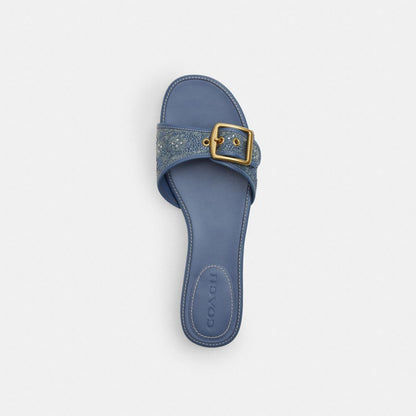 Women's Coach Margot Flat Sandal In Crystal Signature Denim Denim