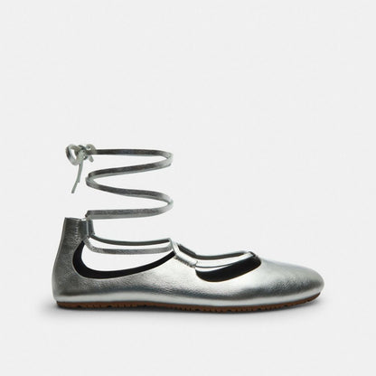 Women's Coach Lace Up Soft Ballet Flat Silver