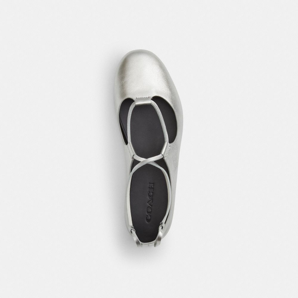 Women's Coach Lace Up Soft Ballet Flat Silver