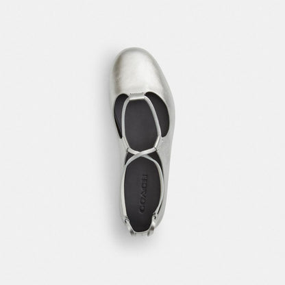 Women's Coach Lace Up Soft Ballet Flat Silver