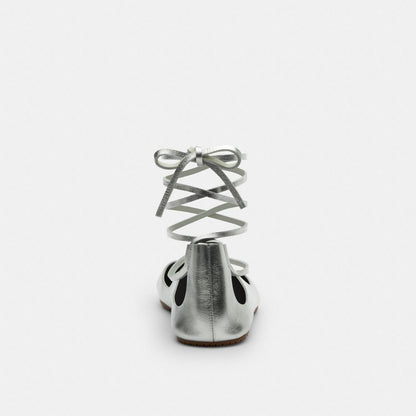 Women's Coach Lace Up Soft Ballet Flat Silver