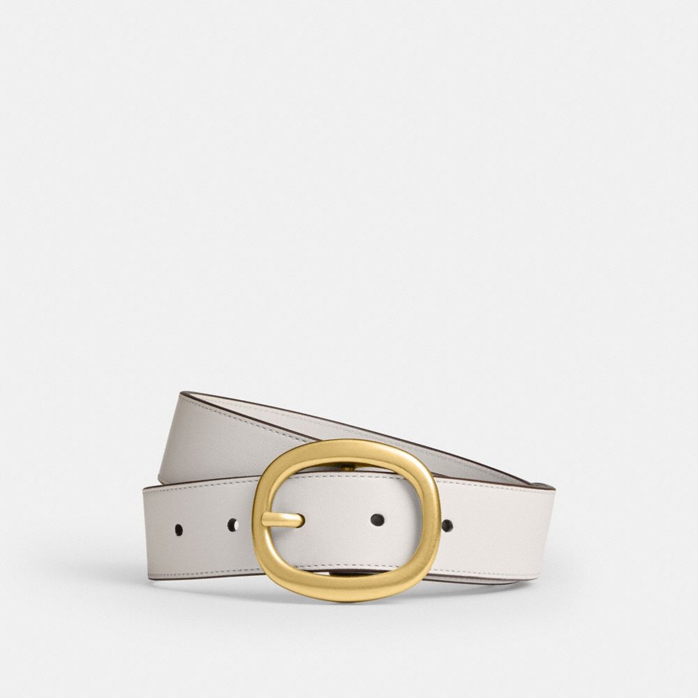 Coach Oval Buckle Belt, 32 Mm Brass Chalk