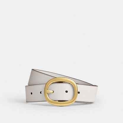 Coach Oval Buckle Belt, 32 Mm Brass Chalk