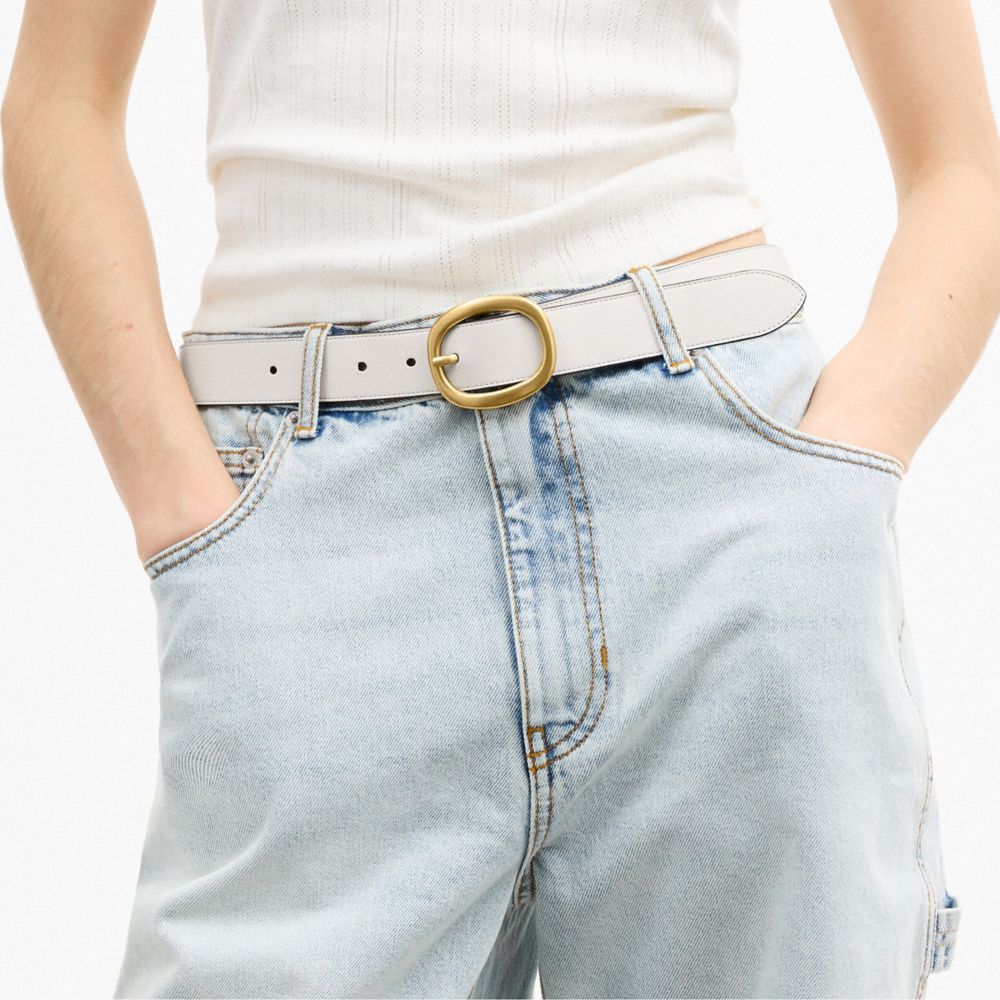 Coach Oval Buckle Belt, 32 Mm Brass Chalk