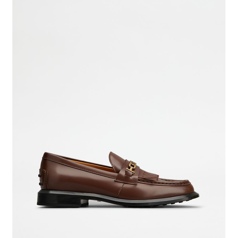 Tods Loafers In Leather With Fringes Brown Womens