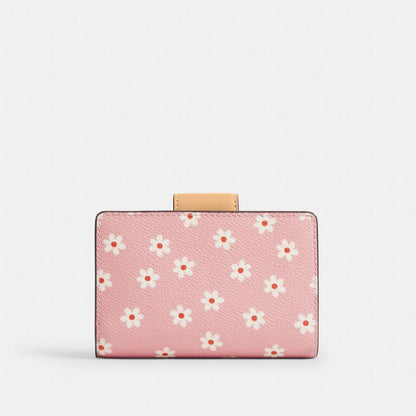 Coach Medium Corner Zip Wallet With Floral Print Gold/Pink Multi